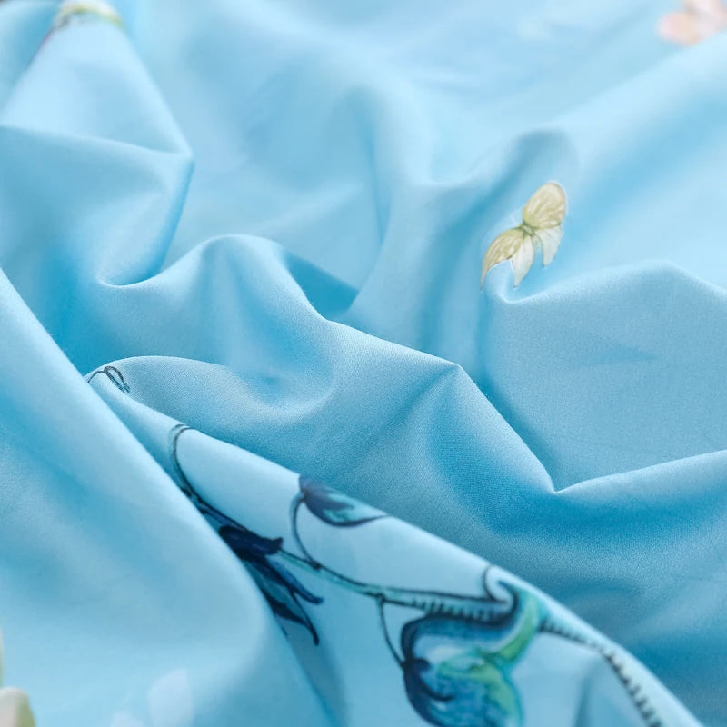 600TC Egyptian Cotton Bedding Set – Birds & Flowers Leaf Print, 16 Colors, Queen to US King