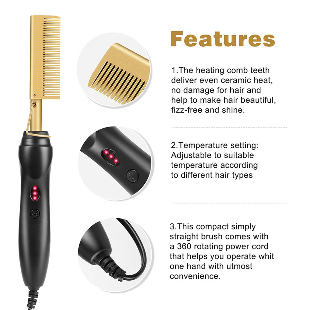 2-in-1 Hot Comb Hair Straightener — Electric Heating Comb for Straight & Wavy Styles