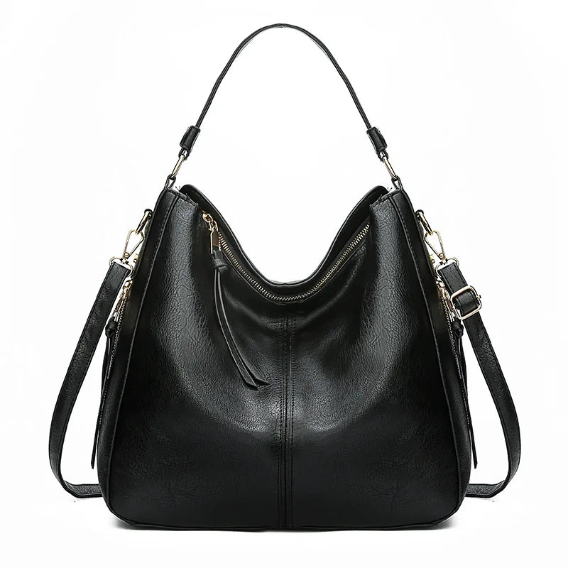 LadyHuarui Vintage PU Hobo Tote Bag – Tassel Patchwork Crossbody Shoulder Handbag for Women