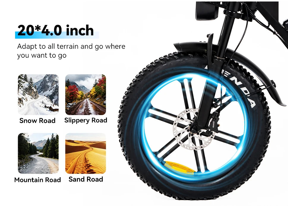 EU Warehouse AtlasTrek V8 Max Electric Fat Bike Lithium Hydraulic Disc Brake Mountain Bike Brushless Rear Hub Motor 250W 20"