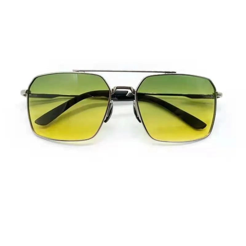 Day & Night Square Frame Polarized Sunglasses | Black Silver UV Protection Driving Glasses
