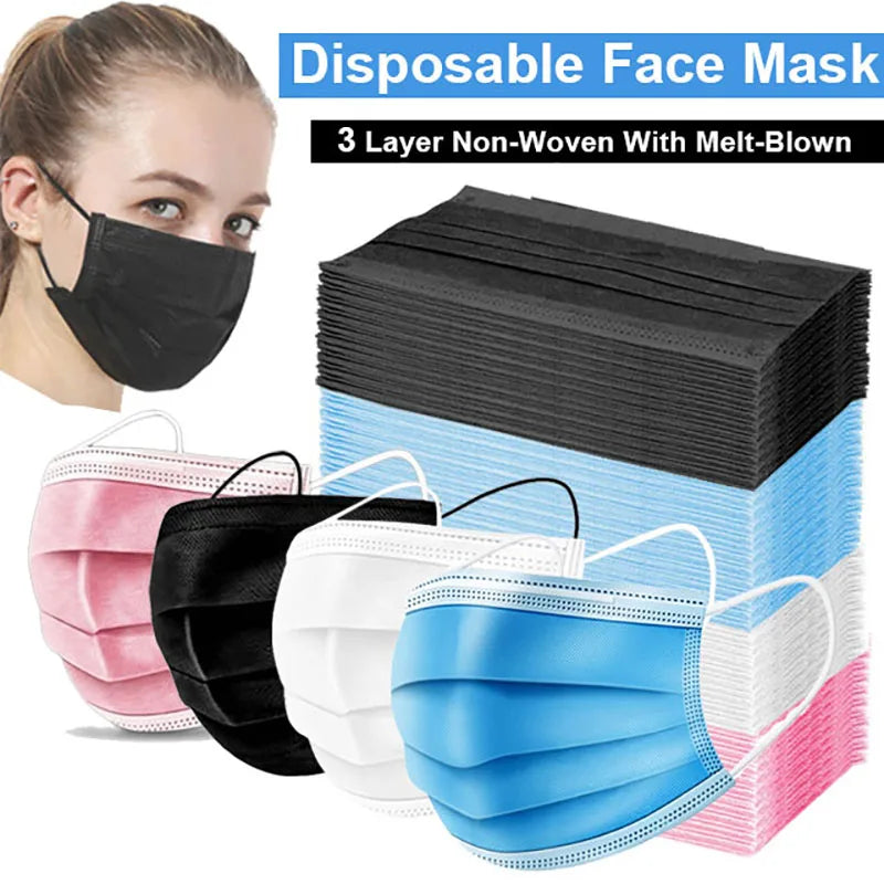 Breathe Easy. Stay Protected. — 3-Layer Disposable Face Masks | 50pcs, Melt-Blown Cloth, Anti-Dust, Earloop, 4 Colors