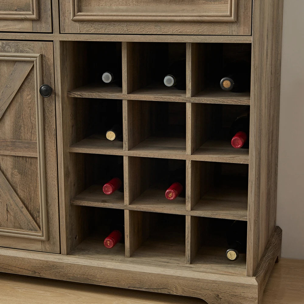 Farmhouse Wood Sideboard Buffet Cabinet with 2 Drawers & Wine Bar Removable Wine Racks Storage Shelves