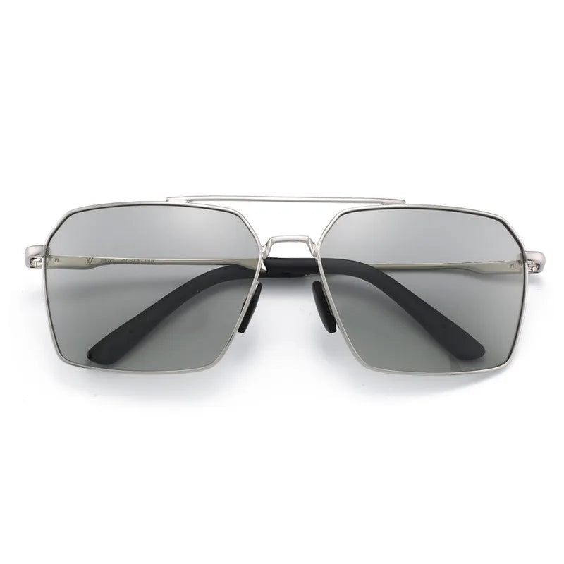 Day & Night Square Frame Polarized Sunglasses | Black Silver UV Protection Driving Glasses