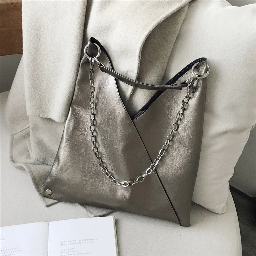 Luxury PU Leather Tote Bag – Large Capacity Chain Shoulder Bag for Women
