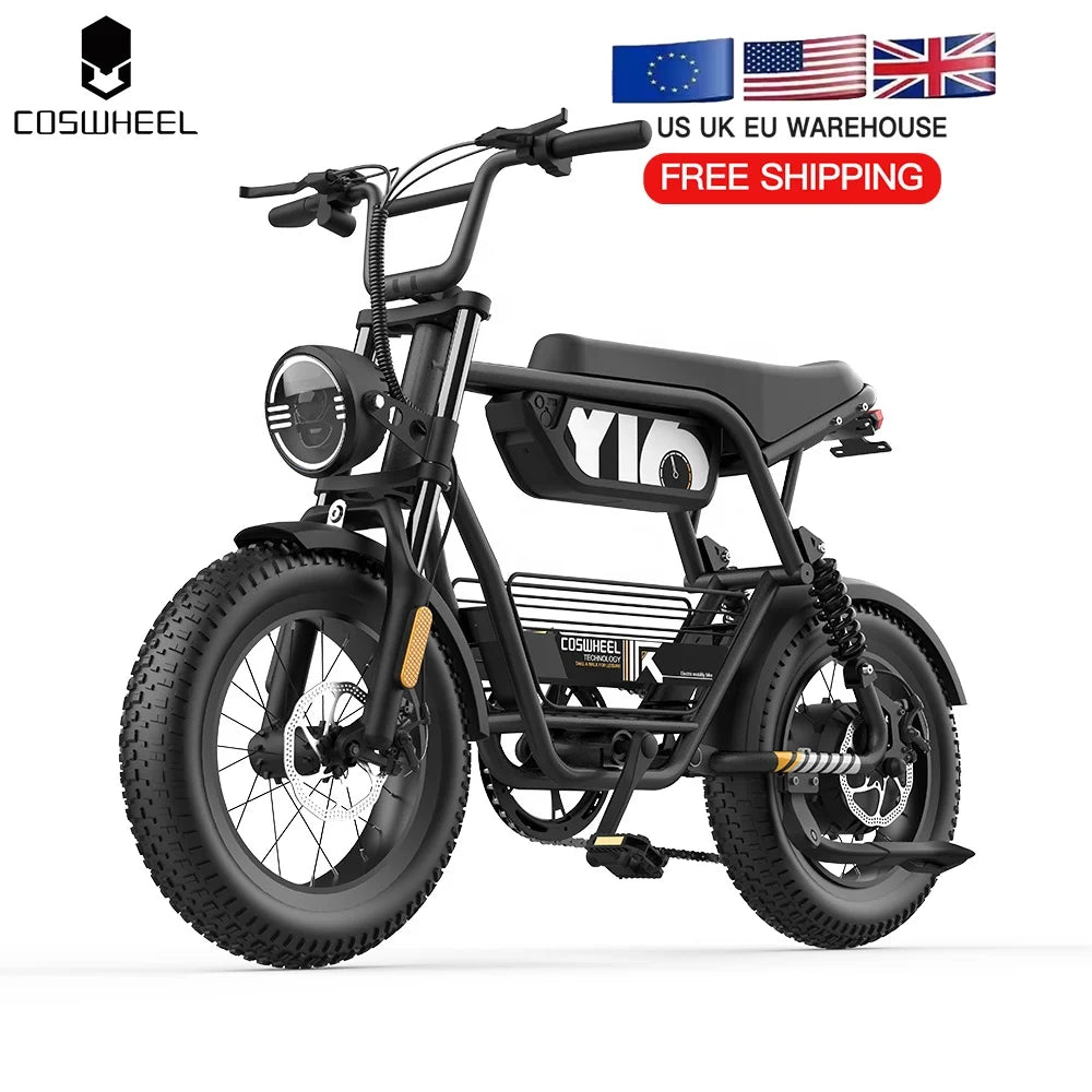 COSWHEEL Y16 1000W Urban Fat Tire E-Bike — 48V 15Ah 16" Adult Fatbike, IP54 Waterproof (Ready Stock)