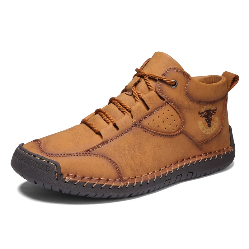 Men's Genuine Leather High-Top Casual Shoes — Handmade Waterproof Slip-On Boots (Sizes 38-48)
