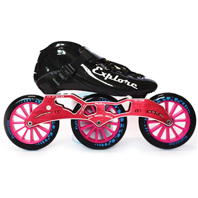125mm 3-Wheel Marathon Inline Speed Skates – Carbon Fiber, 3x125mm Racing Skate Shoes for Kids & Adults