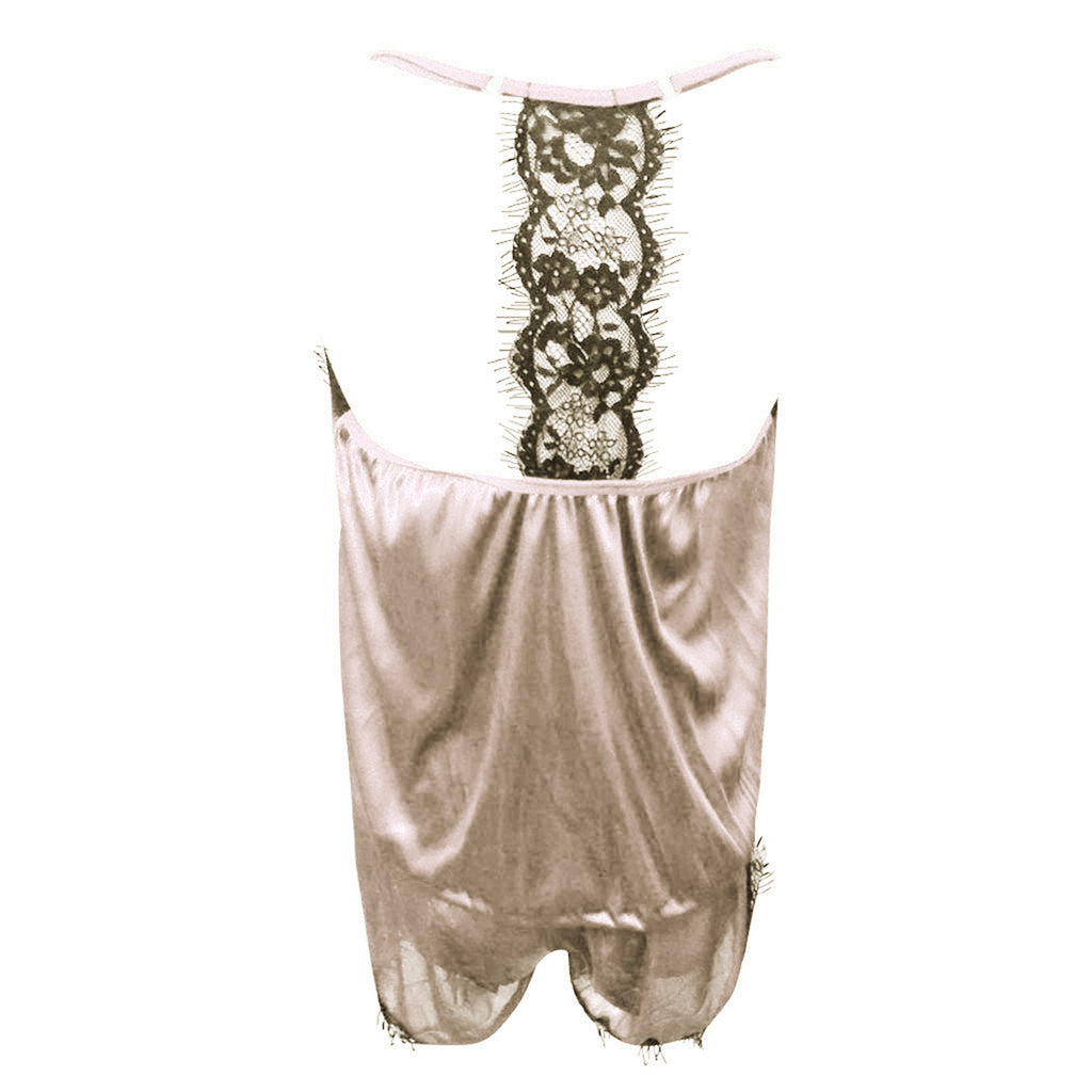 Lace V-Neck Satin Pajama Set — 2-Piece Sexy Sleepwear