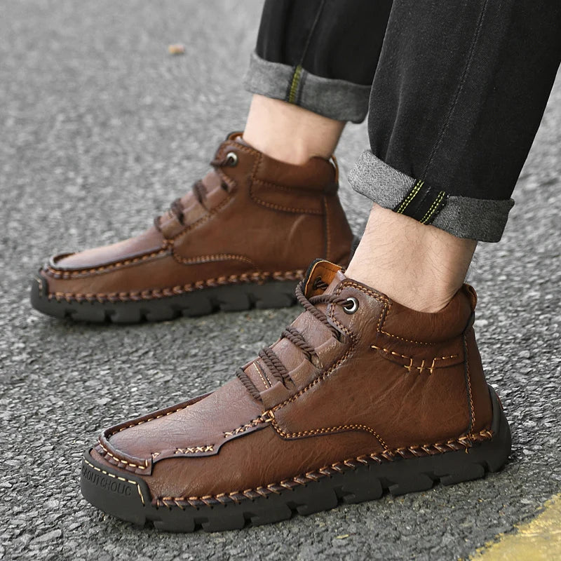 Men's Large Size Plush Genuine Leather Casual Shoes — Soft Sole Oxford (Sizes 39-48)