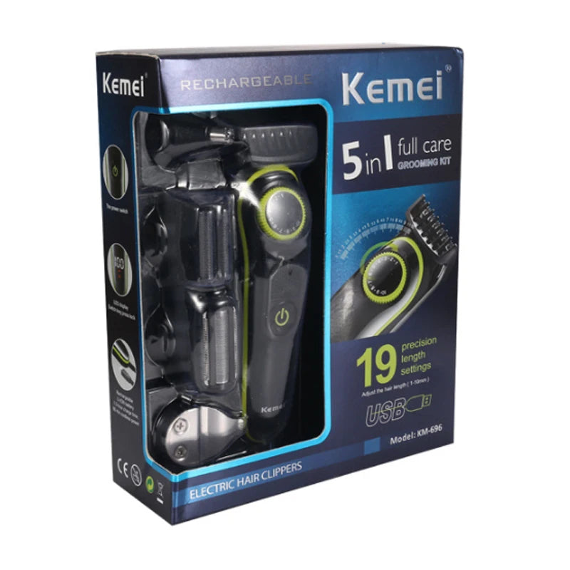Kemei 696 All-in-One Hair Trimmer for Men – Adjustable Beard, Body, Nose & Ear Grooming Kit