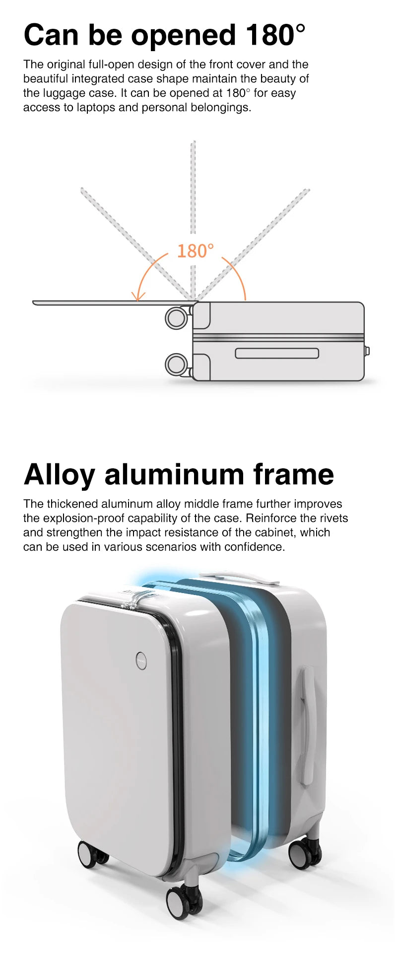 Mixi Patent Design PC Aluminum Frame Suitcase – Award-Winning Carry-On Rolling Luggage 18/20/24 Inch