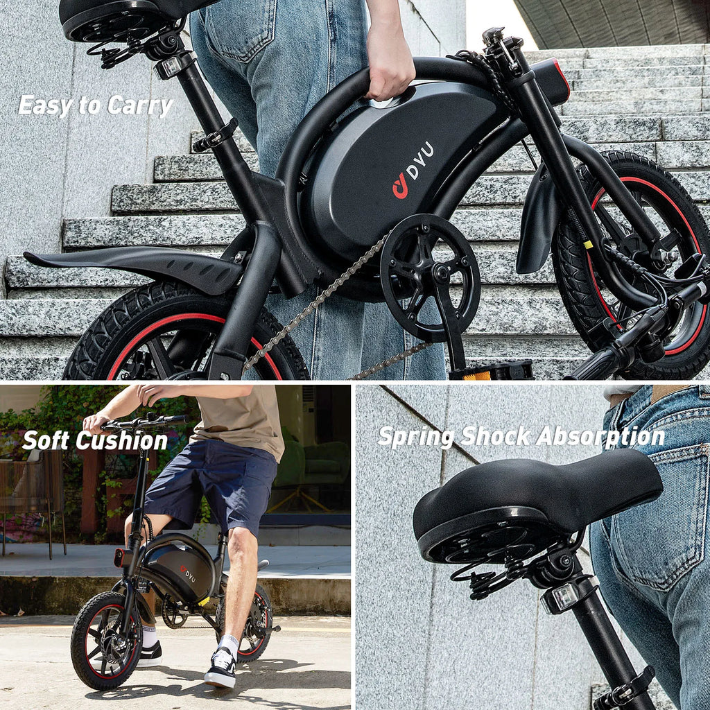 DYU 250W Folding Electric City Commuter Bike — 36V 10Ah 14" Urban Moped E-Bike, CE Certified