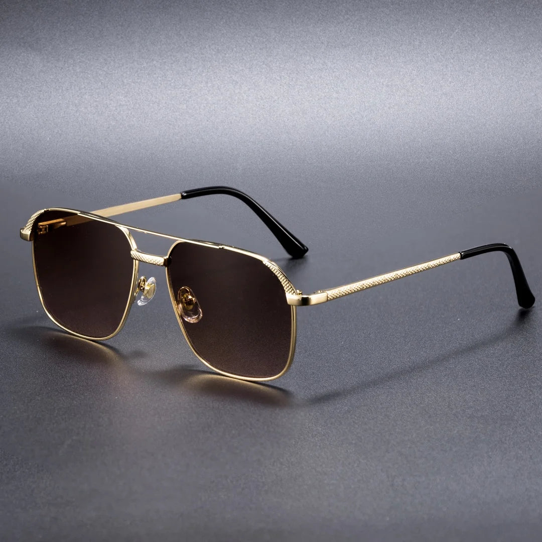 HBK Unisex Retro Double-Bridge Sunglasses | Vintage Reflective Lens UV400 Luxury Metal Frame