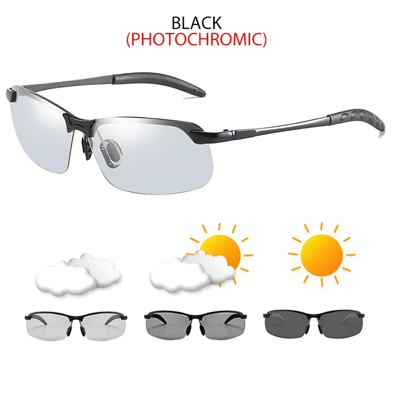Half-Frame Photochromic Polarized Sunglasses | Vintage Metal Night Vision Driving Shades