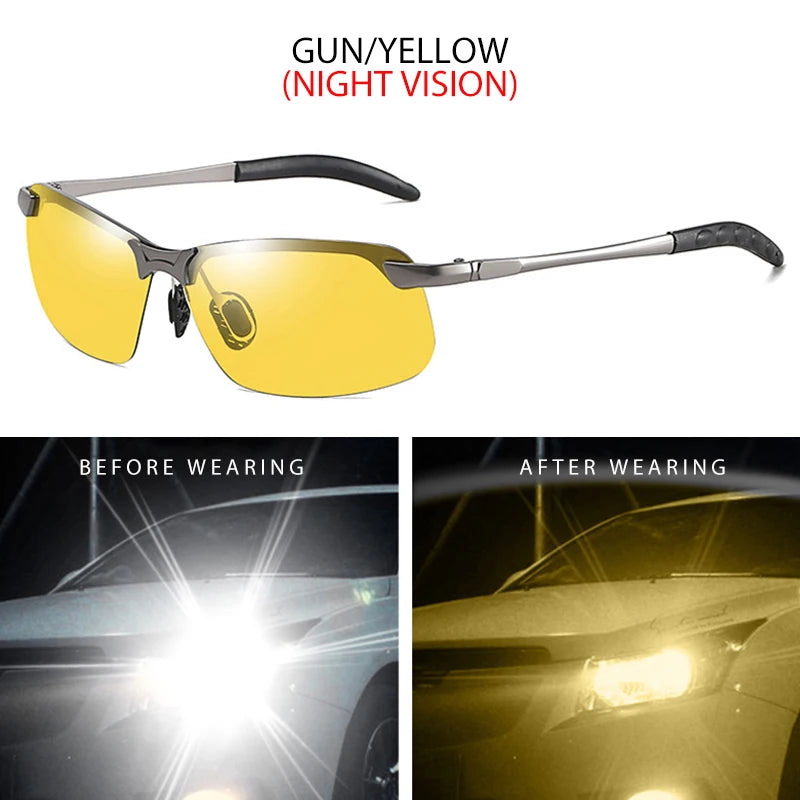 Half-Frame Photochromic Polarized Sunglasses | Vintage Metal Night Vision Driving Shades