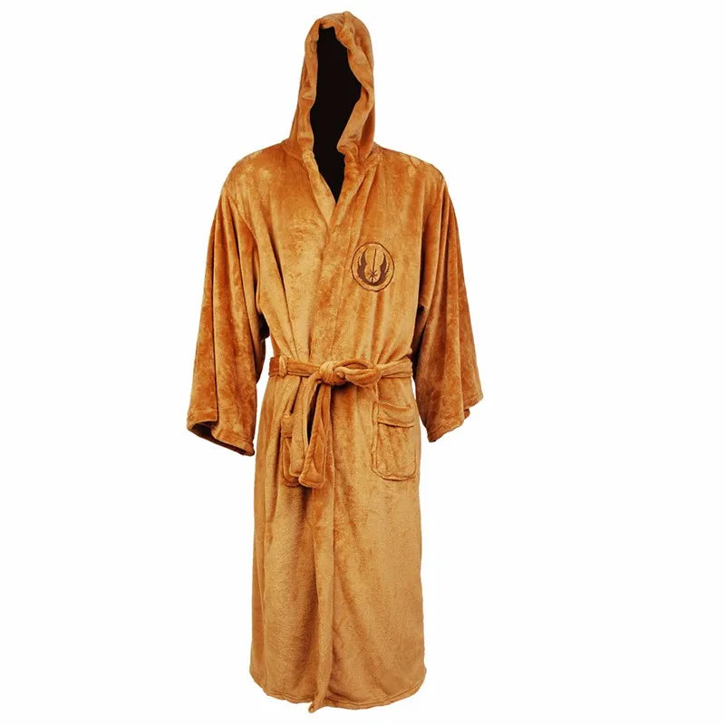 Men's Hooded Thick Flannel Robe | Star Print Winter Bathrobe Homewear