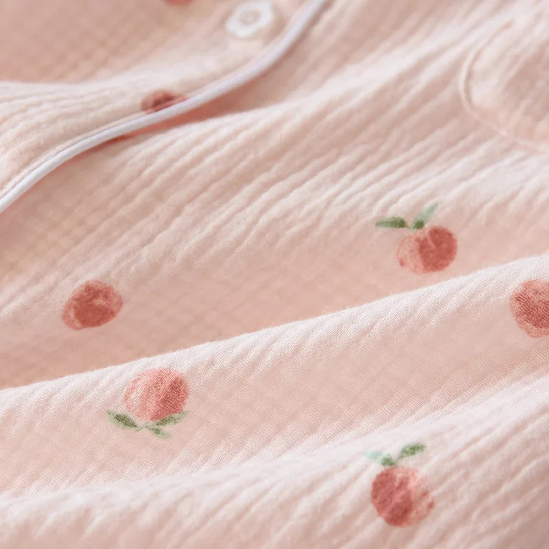 Women's 100% Cotton Short Sleeve Shorts Pajamas Set | Thin Crepe Cloth Spring Autumn Loose Homewear