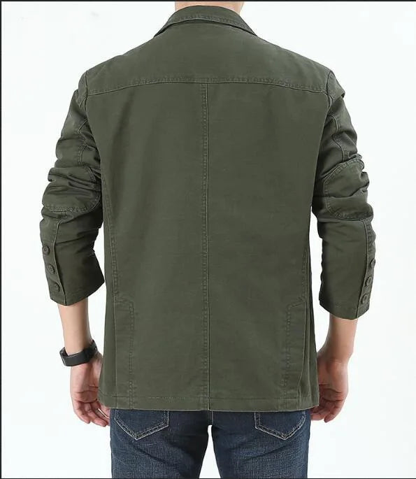 Men's Single Breasted Blazer — Washable Loose Fit Military Style Jacket