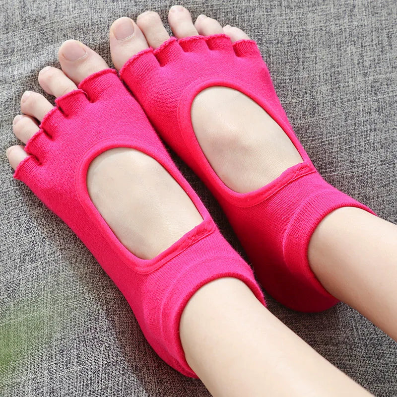 Women's Backless Yoga Socks – Cotton Five-Toe Grip