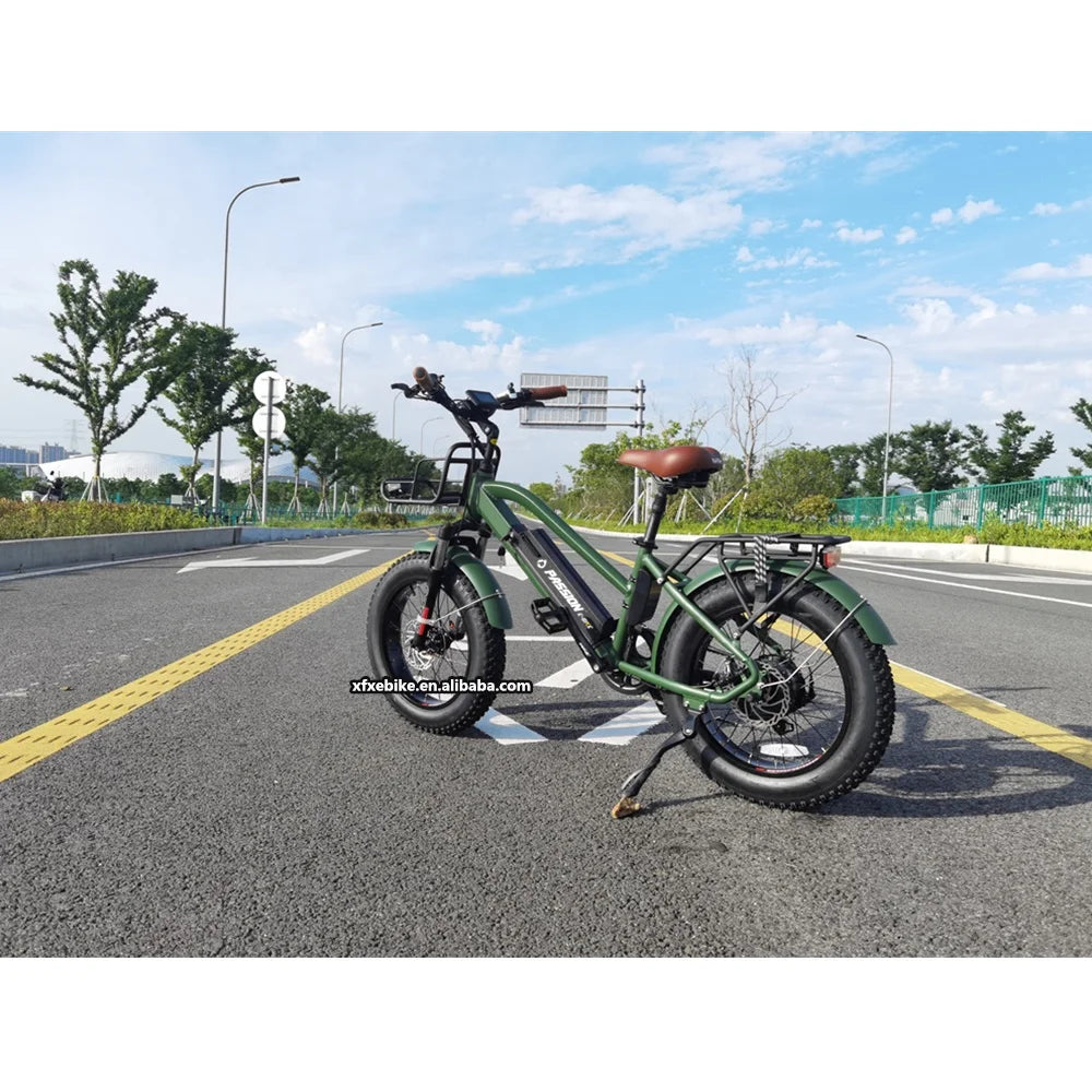 Beach Cruiser 20" Fat Tire 48V 12Ah Lithium Battery Aluminum Alloy Frame 7-Speed Suspension Fork LED Lights Step Electric Bike