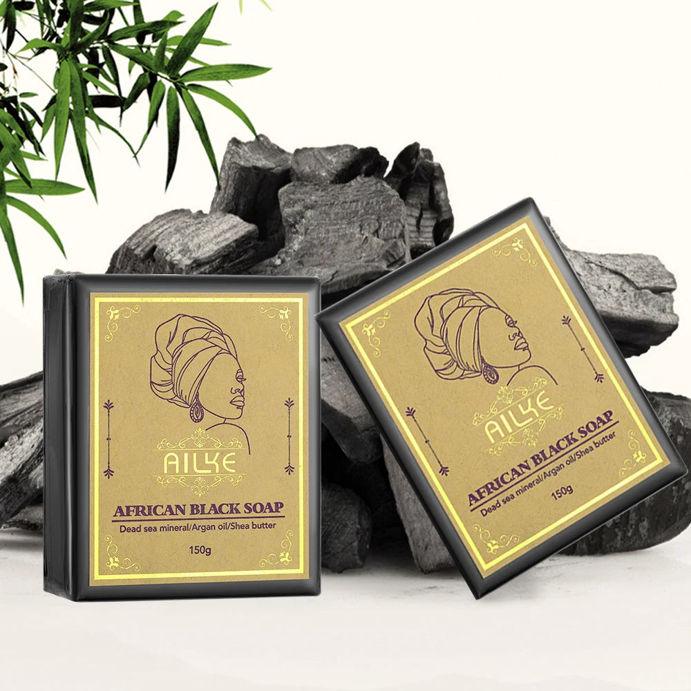 AILKE African Natural Black Soap Bar – Deep Cleansing, Anti-Acne & Brightening for Face & Body