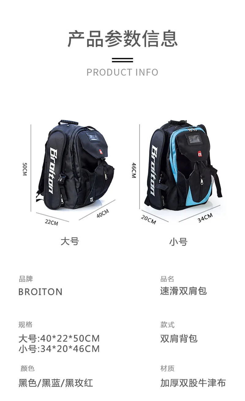 Inline Speed Skates Backpack – Helmet & Protective Pads Container Roller Skating Bag for 4x110mm & 3x110mm Skates