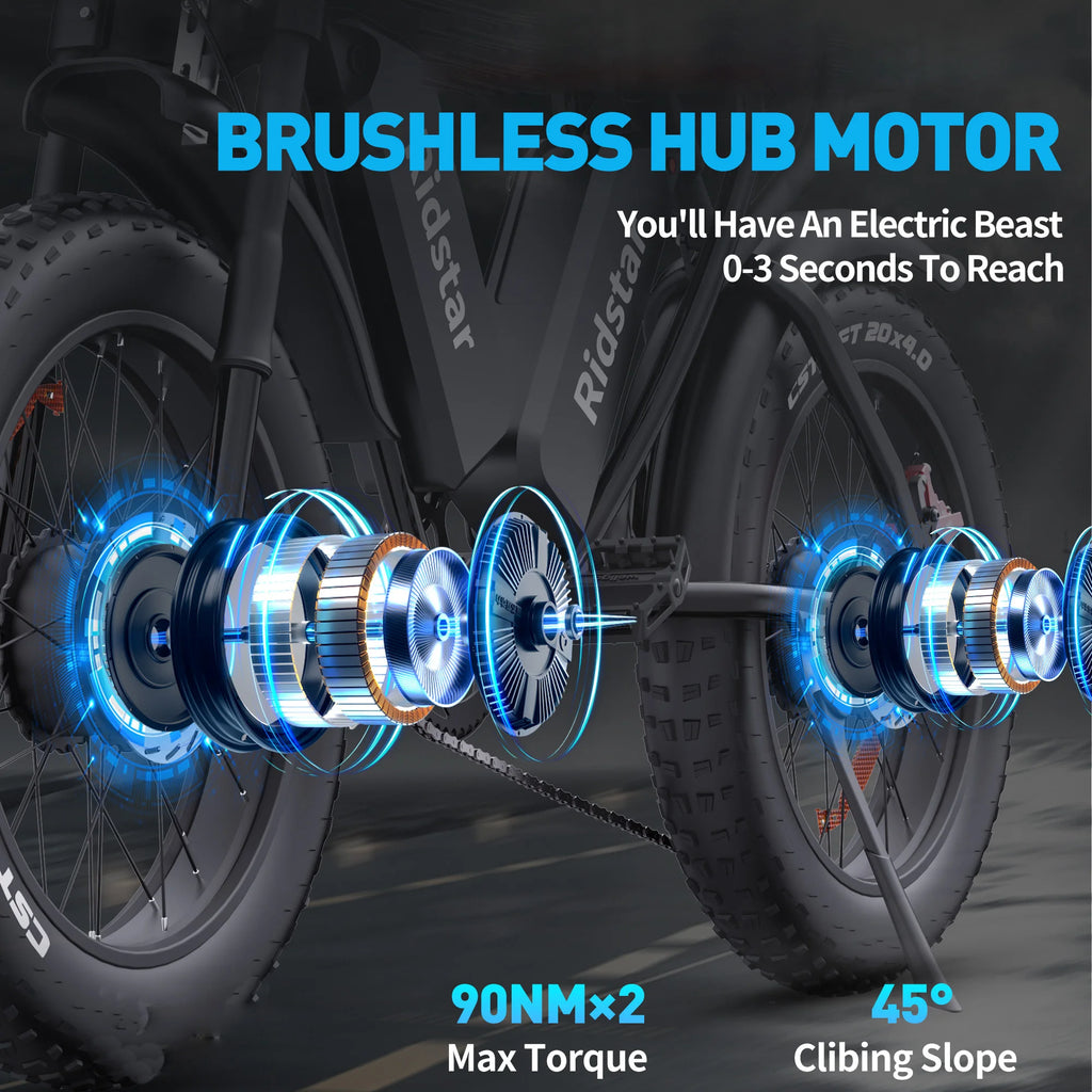 Ridstar Q20 Pro Dual Motor Fat Tire Electric Mountain Bike — 52V 40Ah High-Speed Off-Road E-Bike