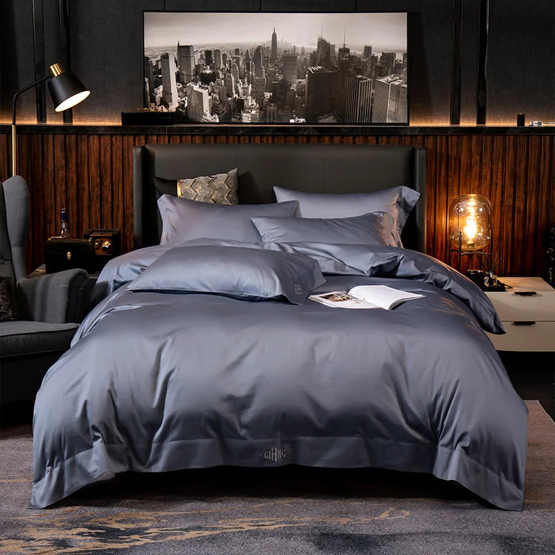 Egyptian Cotton Bedding Set – Silky Soft Duvet Cover, Bed Sheet & Pillow Shams, 4 or 6Pcs