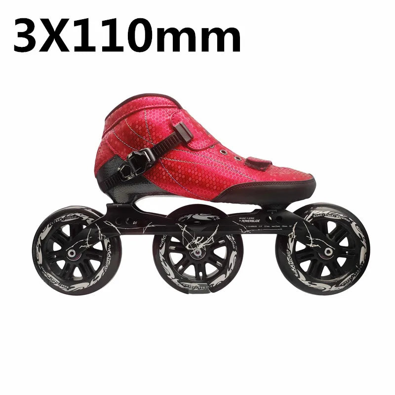125mm 3-Wheel Marathon Inline Speed Skates – Carbon Fiber, 3x125mm Racing Skate Shoes for Kids & Adults