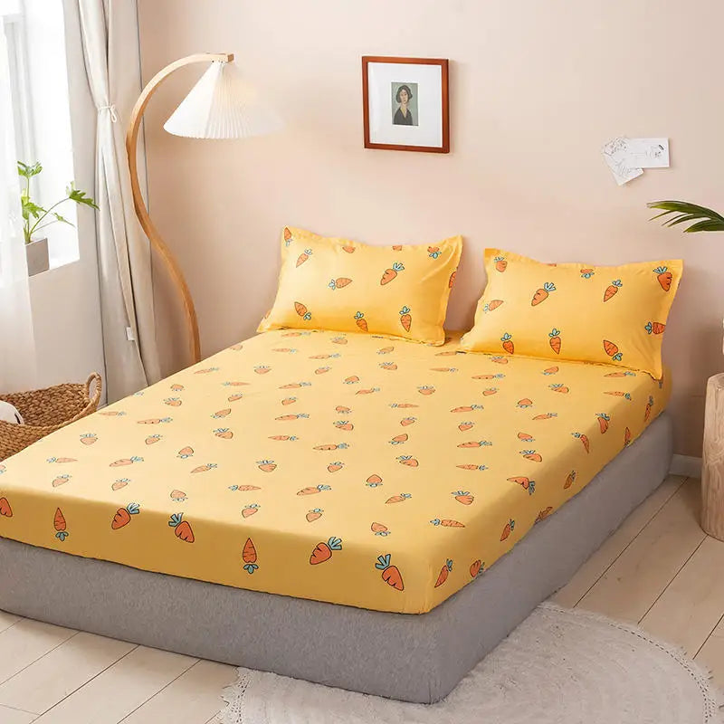 Bonenjoy Carrot Pattern Fitted Sheet – Elastic Mattress Cover, Twin to King, Adults & Kids
