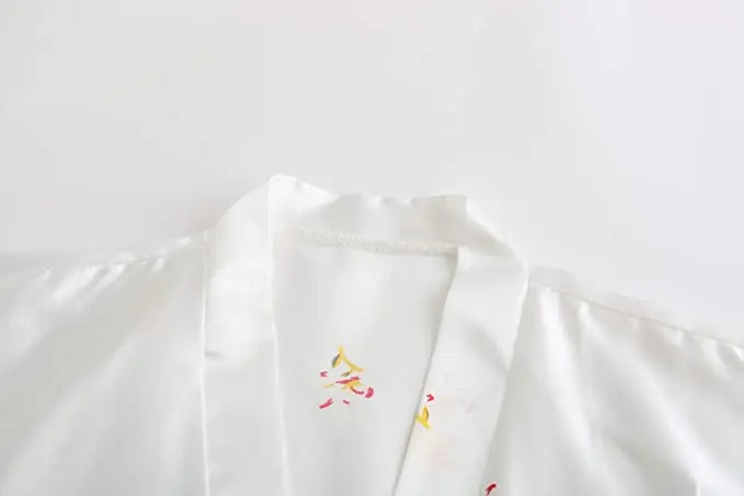 Silk Satin Floral Kimono Robe – Bridal Bridesmaid Short Bathrobe & Sleepwear for Women