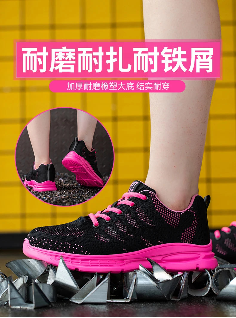 Steel Toe Safety Sneakers for Women — Lightweight Pink Work Shoes with Anti-Puncture Protection