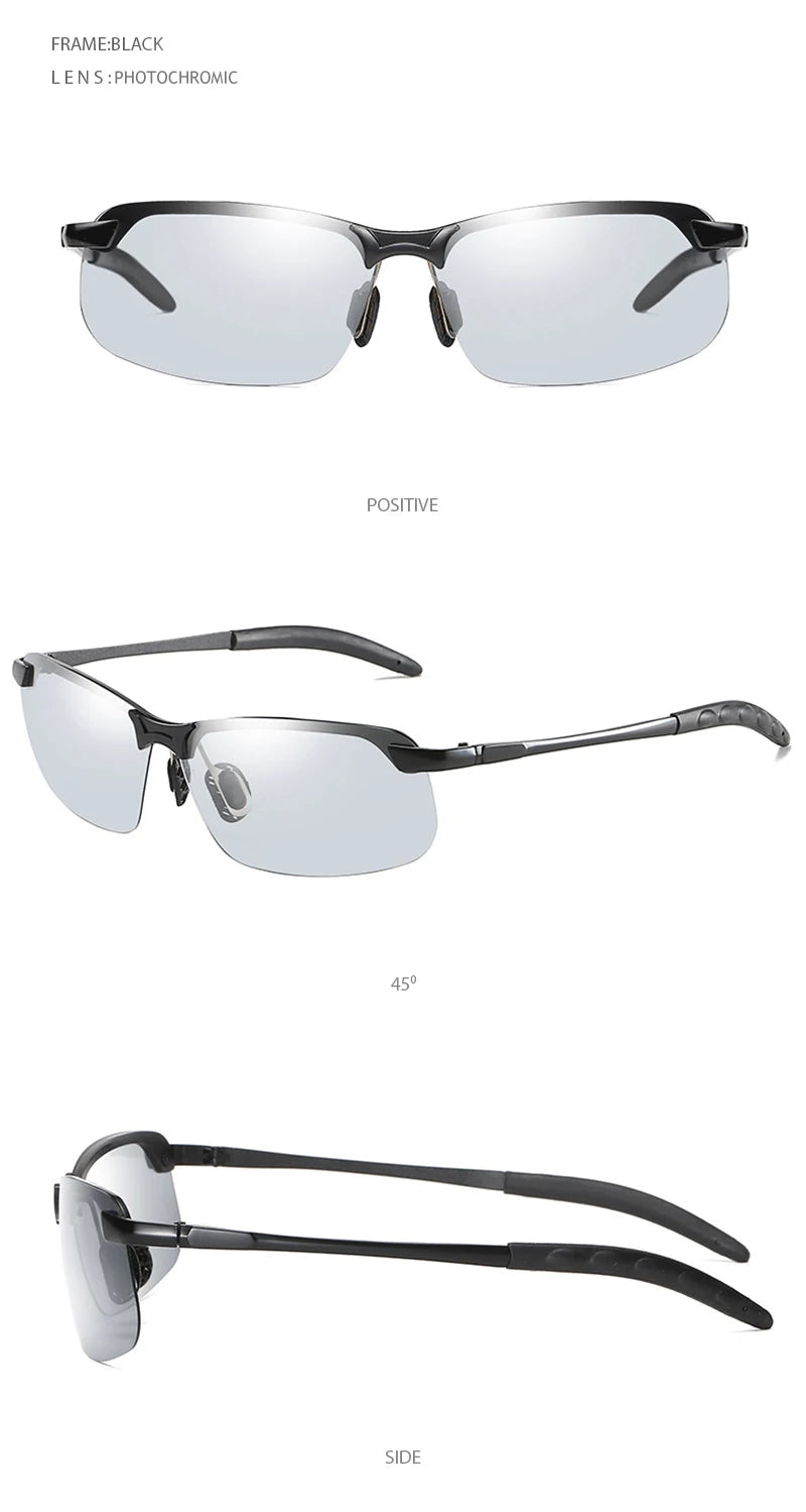 Half-Frame Photochromic Polarized Sunglasses | Vintage Metal Night Vision Driving Shades