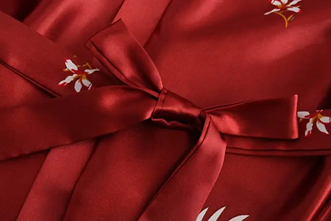 Silk Satin Floral Kimono Robe – Bridal Bridesmaid Short Bathrobe & Sleepwear for Women