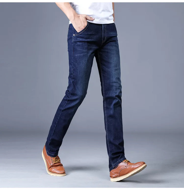 Men's Slim Straight Stretch Jeans — Classic Business Denim Pants