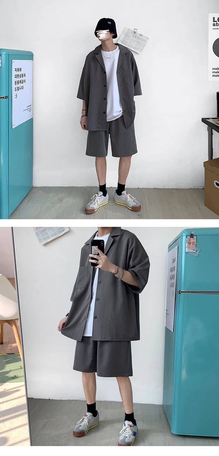 Men's Oversized Summer Jacket & Shorts Set – Korean Style 2-Piece Suit