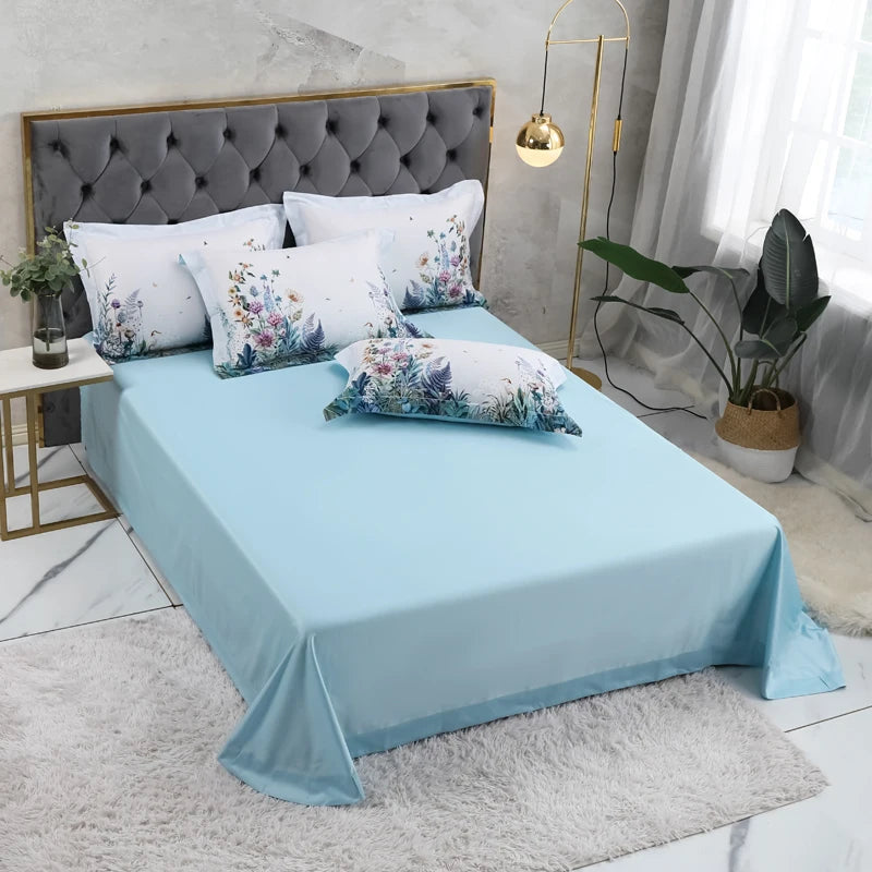 600TC Egyptian Cotton Bedding Set – Birds & Flowers Leaf Print, 16 Colors, Queen to US King