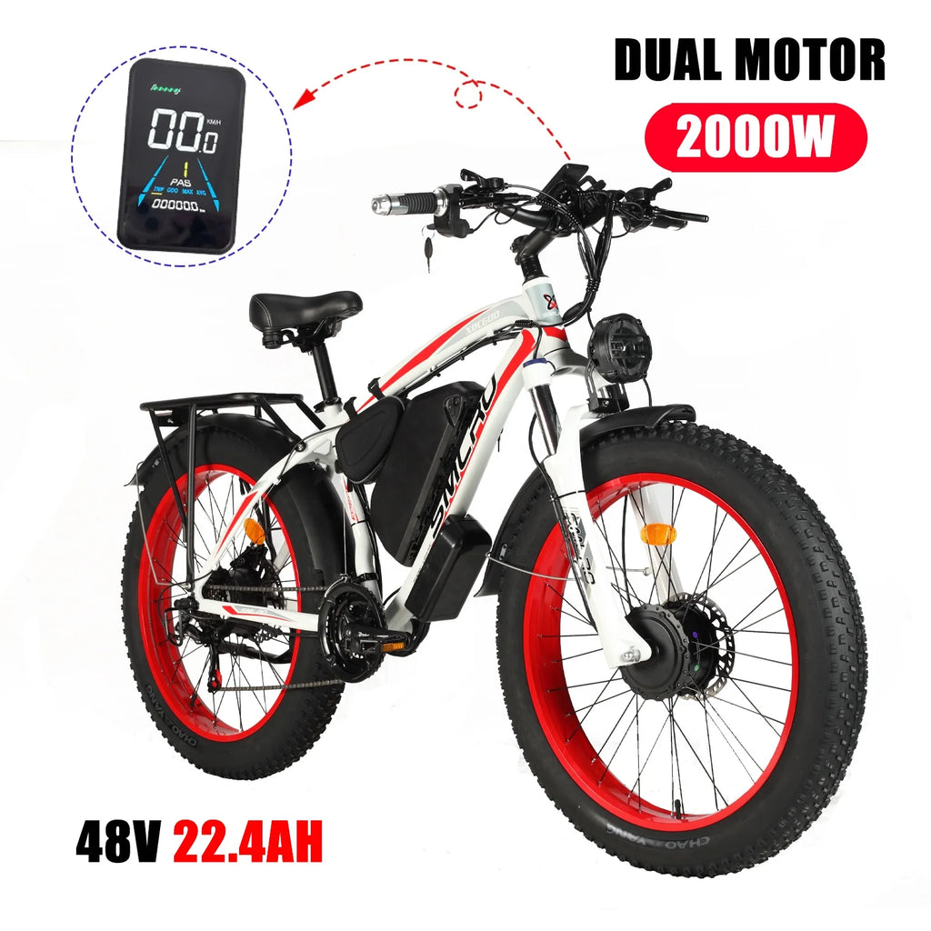Smlro XDC600 Dual Motor 2000W Fat Tire Electric Bike — 48V 22.4Ah 26" 21-Speed, Hydraulic Disc Brakes