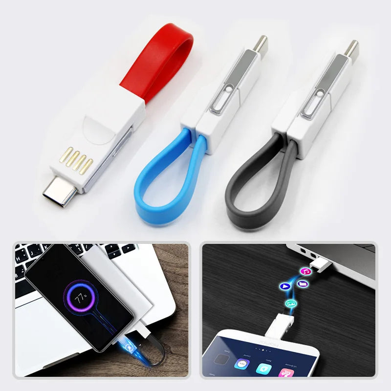 3-in-1 Magnetic Keychain USB Cable – Micro USB, USB-C & Lightning for iPhone & Android