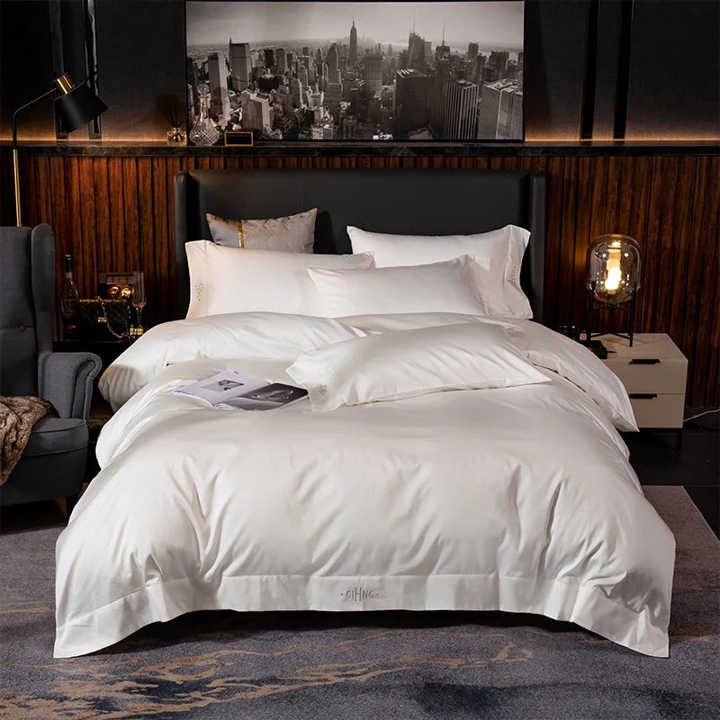 Egyptian Cotton Bedding Set – Silky Soft Duvet Cover, Bed Sheet & Pillow Shams, 4 or 6Pcs
