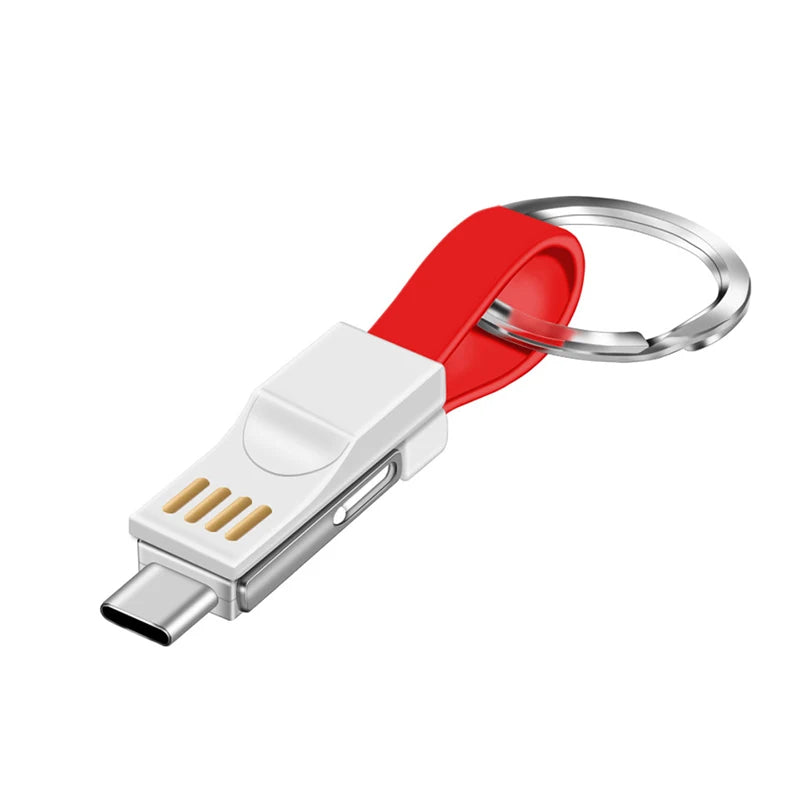 3-in-1 Magnetic Keychain USB Cable – Micro USB, USB-C & Lightning for iPhone & Android
