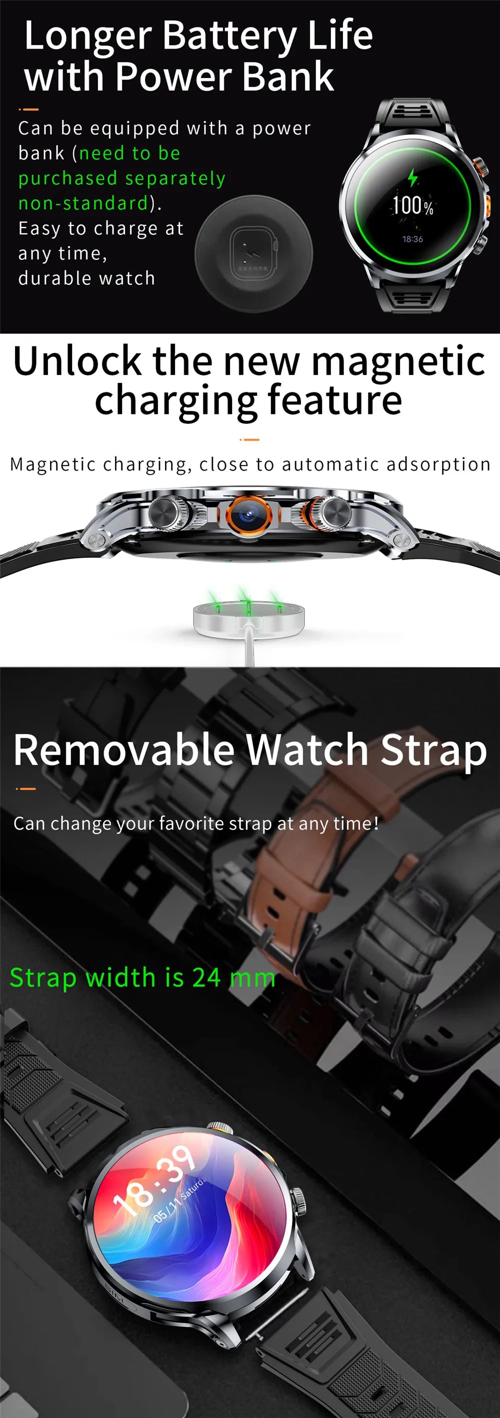 HUANLONG 4G LTE Android Smartwatch with Heart Rate Tracker GPS Navigation Remote Control SIM Card IP68 Waterproof Unisex Design