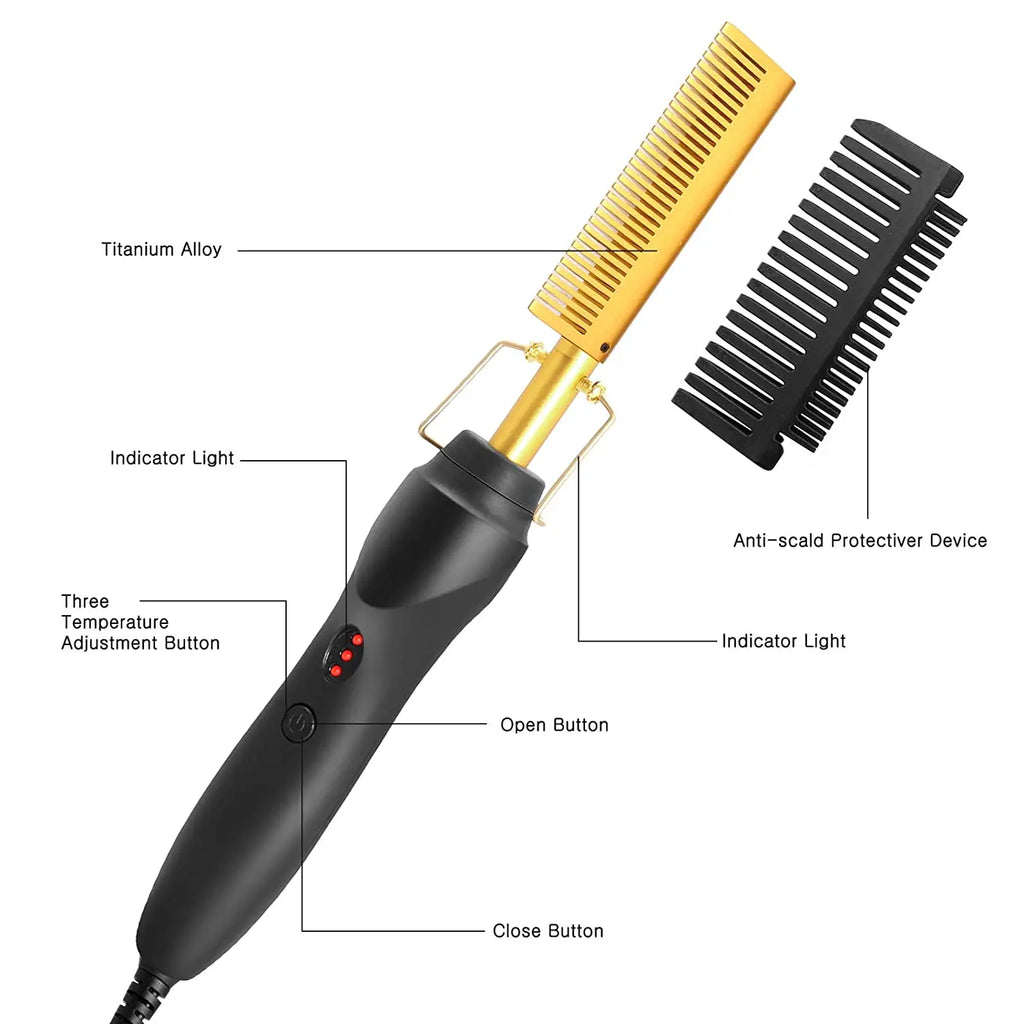 2-in-1 Hot Comb Hair Straightener — Electric Heating Comb for Straight & Wavy Styles