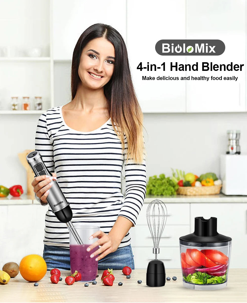 4-in-1 1200W Immersion Hand Blender — Chopper, Smoothie Cup & Stainless Steel Ice Blades