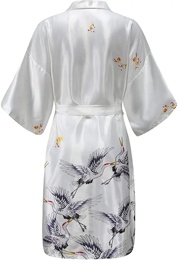Silk Satin Floral Kimono Robe – Bridal Bridesmaid Short Bathrobe & Sleepwear for Women