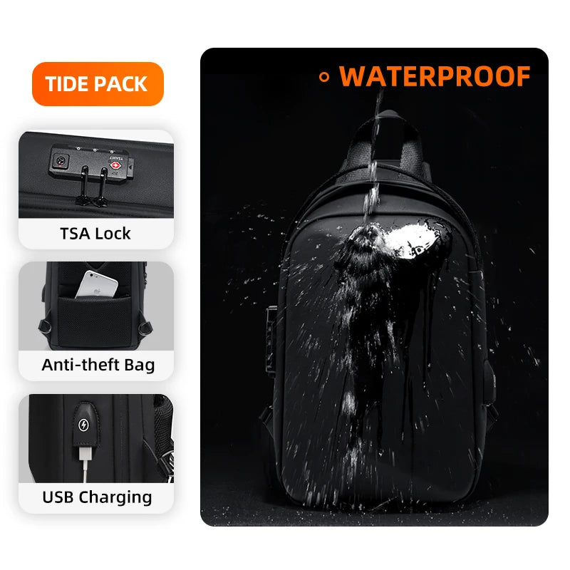 FENRUIEN Anti-Theft Waterproof Chest Pack – USB Charging Crossbody Shoulder Bag for Men