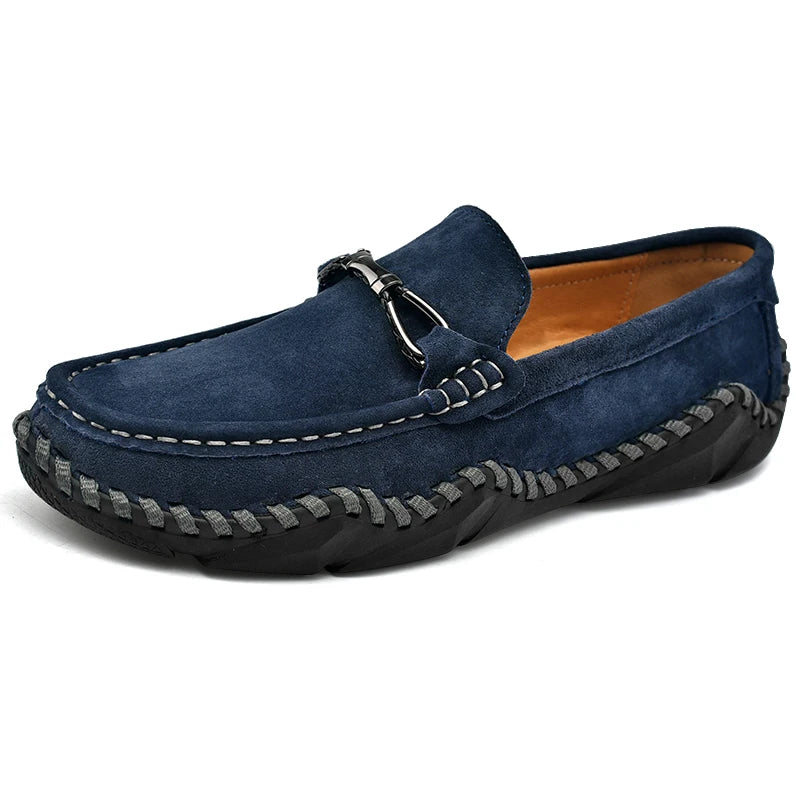 Men's Suede Genuine Leather Moccasin Loafers — Soft Driving Boat Shoes (Sizes 38-48)