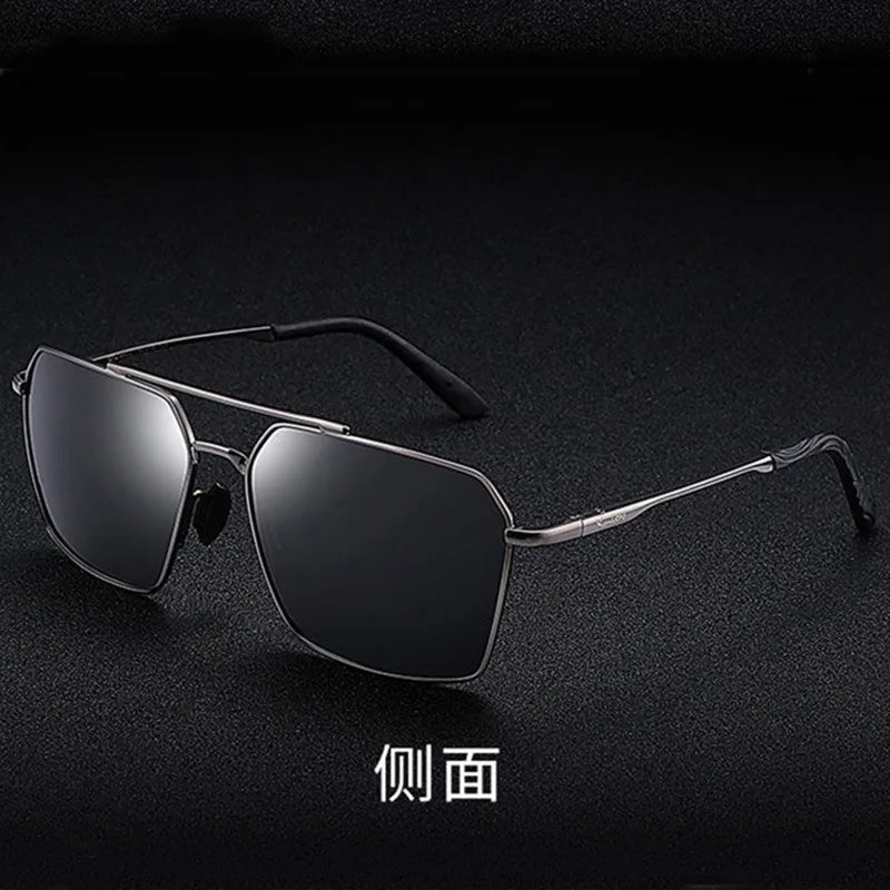 Day & Night Square Frame Polarized Sunglasses | Black Silver UV Protection Driving Glasses
