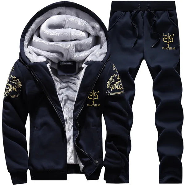 Men's Fleece Lined Thick Hooded Tracksuit – Winter Sweatshirt & Pants Sportswear Set
